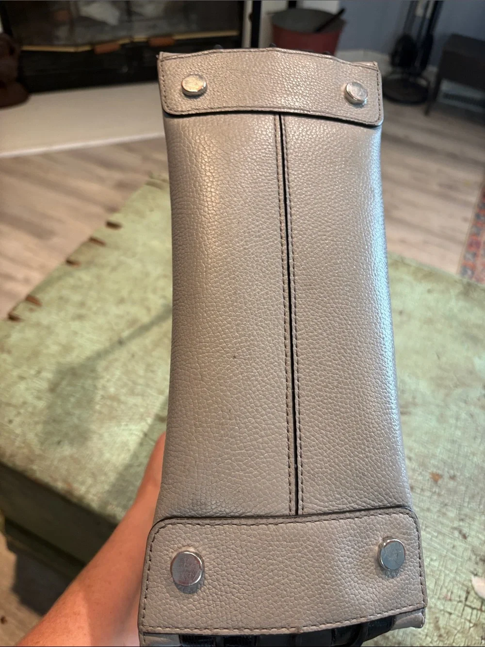 Michael Kors Mercer Studio Large Accordion Tote Pearl Grey Black Leather